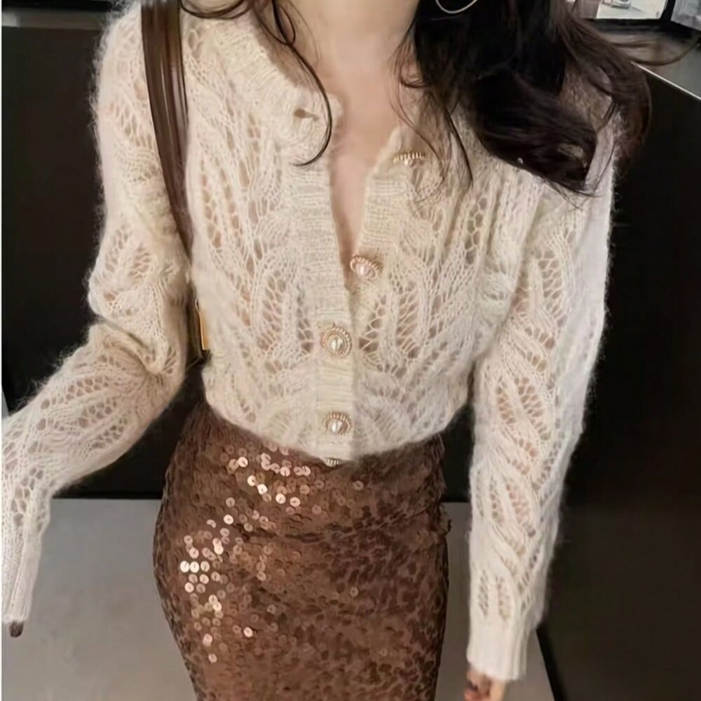 Apricot Elegant Women's Sweater - Picture 4 of 10
